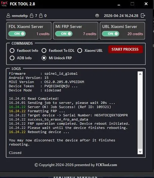 FCK Tool Credits (5 CRD) – Account Credit Top-Up Activation for FCK Tool Server Services (Xiaomi)